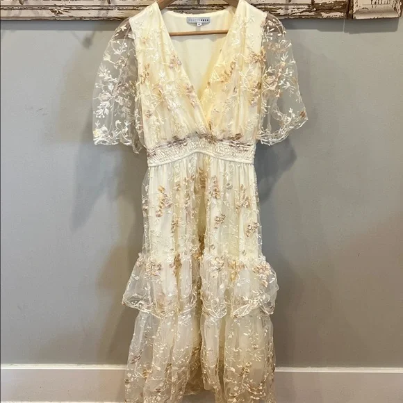 Dress Zara White White Midi Embroidered Dress Baltic Born Eleanor Embroidered  Midi Dress Size Medium